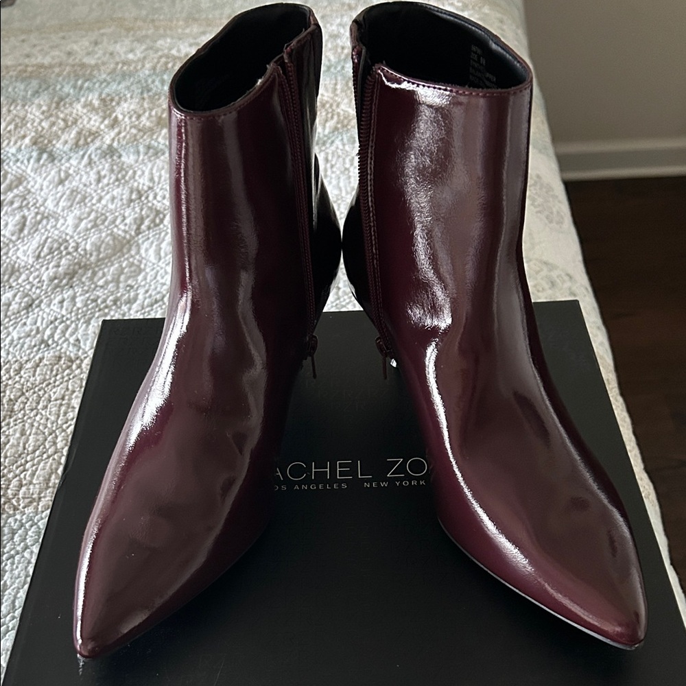 Rachel Zoe Patent Wine Red Pointed-Toe Ankle Boots